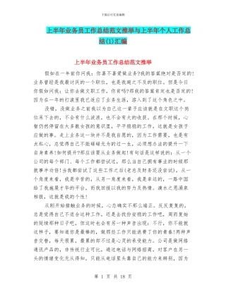 上半年业务员工作总结范文推荐与上半年个人工作总结汇编