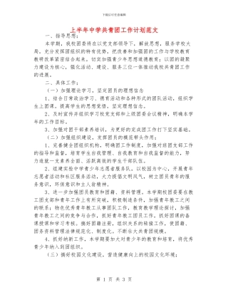 上半年中学共青团工作计划范文