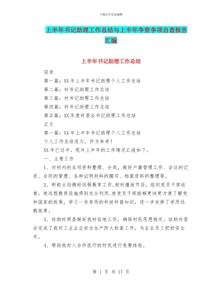 上半年书记助理工作总结与上半年争资争项自查报告汇编