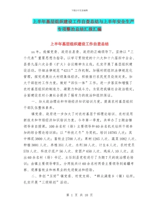 上半年基层组织建设工作自查总结与上半年安全生产专项整治总结汇报汇编