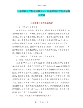 上半年审计工作总结范文与上半年审计师工作总结例文汇编