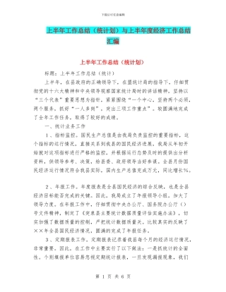 上半年工作总结与上半年度经济工作总结汇编
