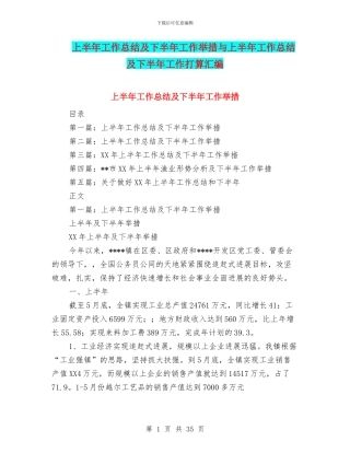 上半年工作总结及下半年工作举措与上半年工作总结及下半年工作打算汇编