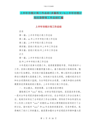 上半年市统计局工作总结与上半年市统计局应急管理工作总结汇编