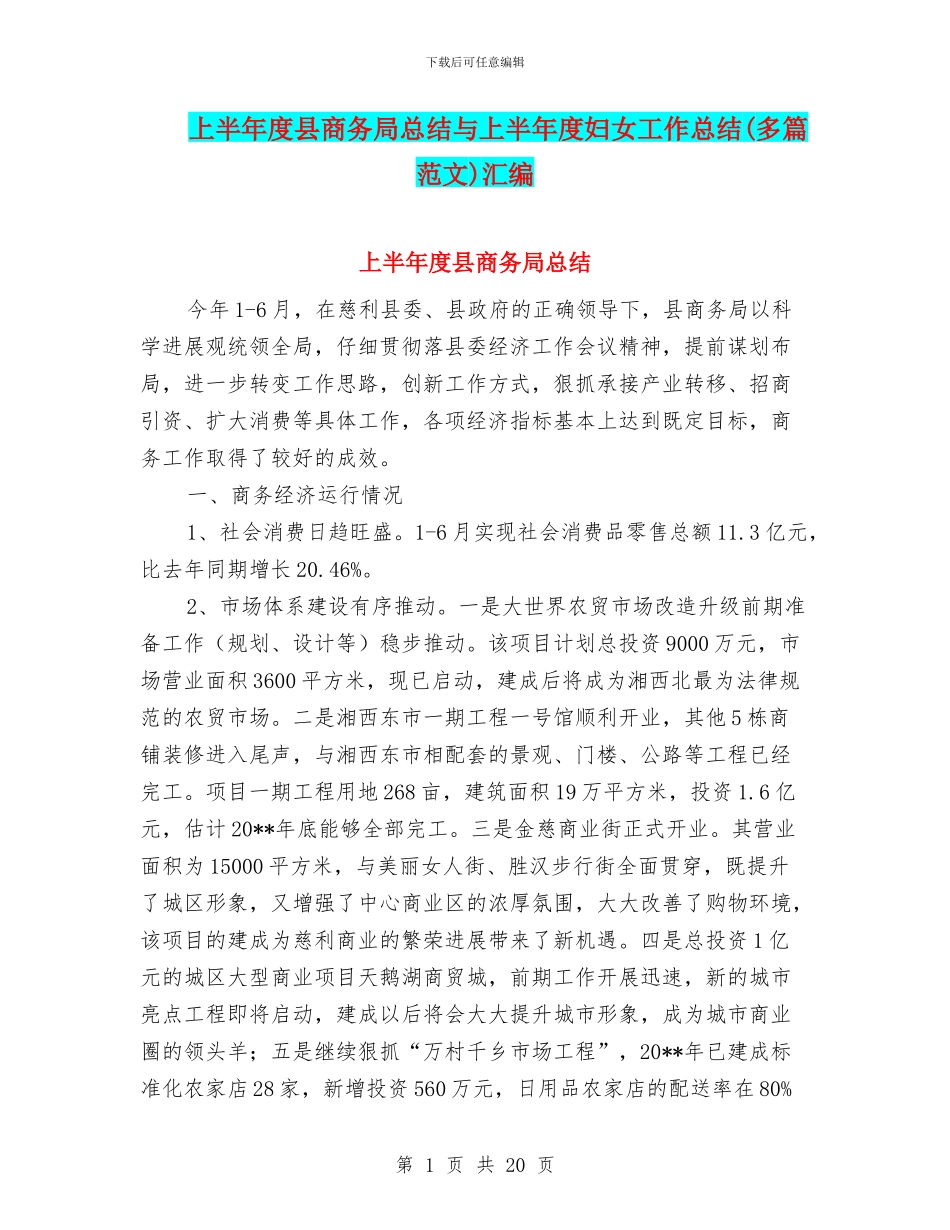 上半年度县商务局总结与上半年度妇女工作总结汇编_第1页