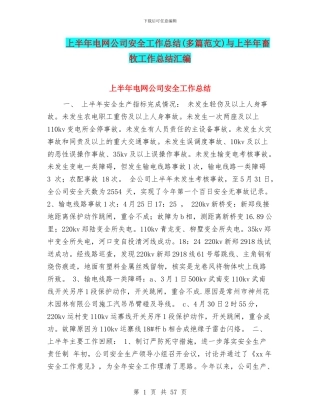 上半年电网公司安全工作总结(多篇范文)与上半年畜牧工作总结汇编