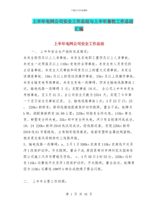 上半年电网公司安全工作总结与上半年畜牧工作总结汇编