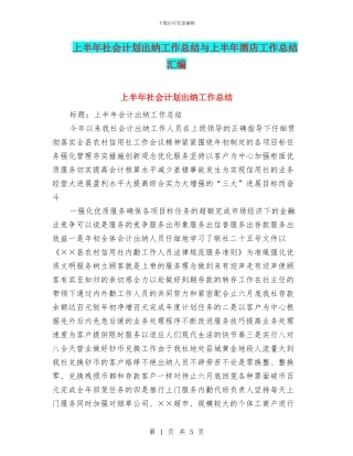 上半年社会计划出纳工作总结与上半年酒店工作总结汇编