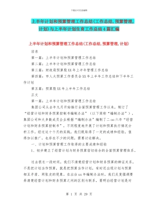 上半年计划和预算管理工作总结(工作总结