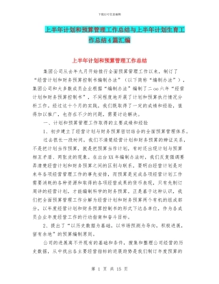 上半年计划和预算管理工作总结与上半年计划生育工作总结4篇汇编