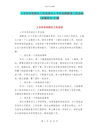 上半年车间班长工作总结与上半年远程教育工作总结汇编