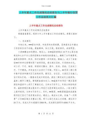 上半年重点工作完成情况总结报告与上半年银行信贷工作总结范文汇编