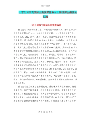 上市公司西飞国际全面预算体系与上海世博会盛世论汇编