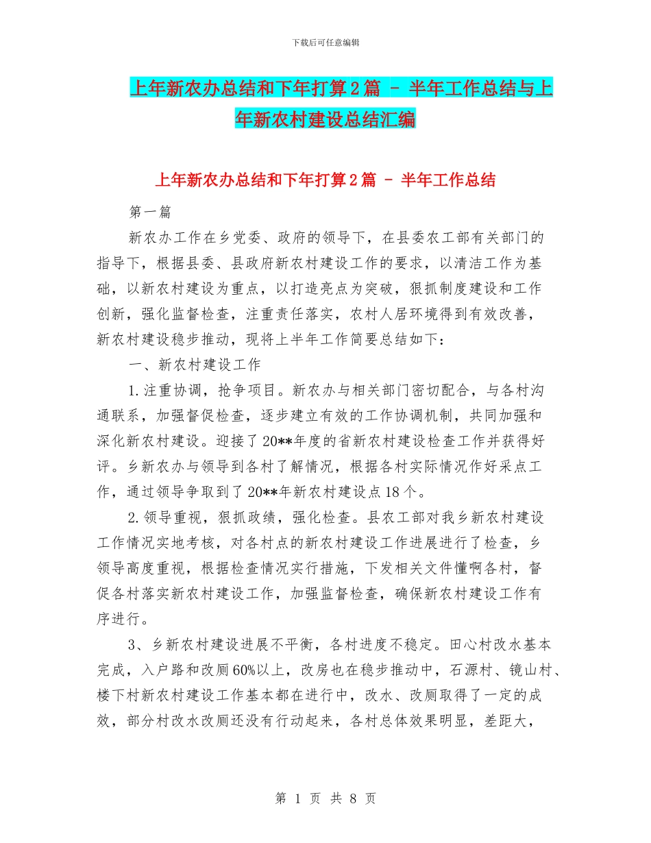 上年新农办总结和下年打算2篇_第1页