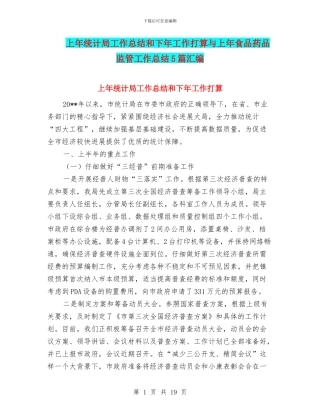 上年统计局工作总结和下年工作打算与上年食品药品监管工作总结5篇汇编
