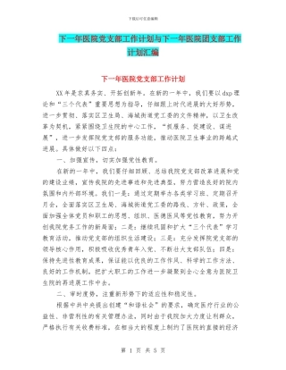 下一年医院党支部工作计划与下一年医院团支部工作计划汇编