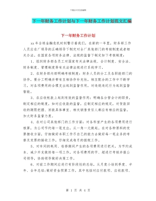 下一年财务工作计划与下一年财务工作计划范文汇编