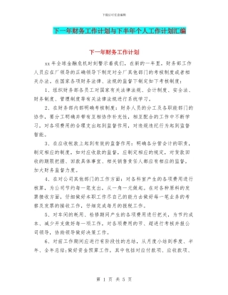 下一年财务工作计划与下半年个人工作计划汇编