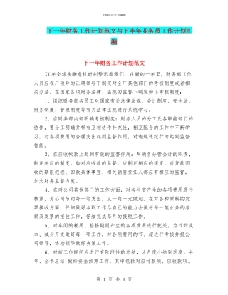 下一年财务工作计划范文与下半年业务员工作计划汇编