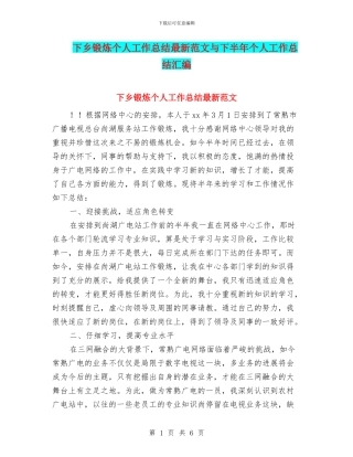 下乡锻炼个人工作总结最新范文与下半年个人工作总结汇编