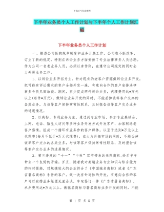 下半年业务员个人工作计划与下半年个人工作计划汇编