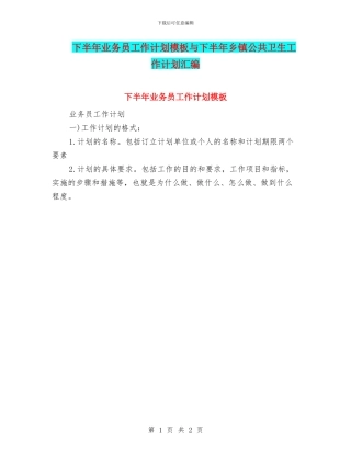 下半年业务员工作计划模板与下半年乡镇公共卫生工作计划汇编