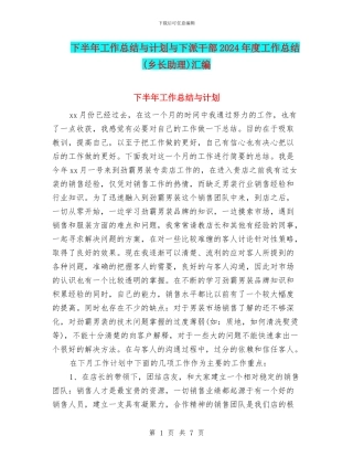 下半年工作总结与计划与下派干部2024年度工作总结汇编