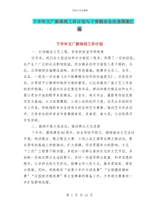 下半年文广新体局工作计划与下穿路安全应急预案汇编