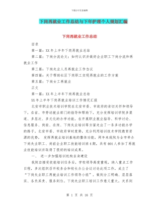 下岗再就业工作总结与下年护理个人规划汇编
