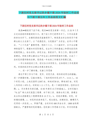 下派任村党支部书记的乡镇干部2024年驻村工作总结与下派干部五年工作总结范文汇编