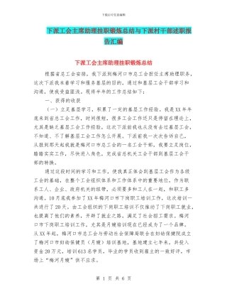下派工会主席助理挂职锻炼总结与下派村干部述职报告汇编