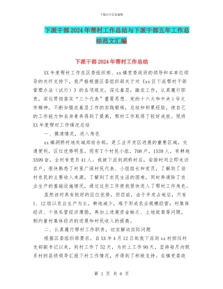 下派干部2024年帮村工作总结与下派干部五年工作总结范文汇编
