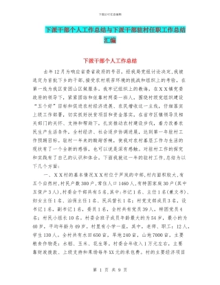 下派干部个人工作总结与下派干部驻村任职工作总结汇编