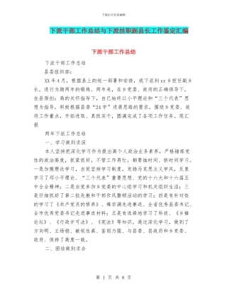 下派干部工作总结与下派挂职副县长工作鉴定汇编