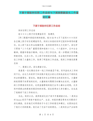 下派干部驻村任职工作总结与下派挂职副县长工作鉴定汇编