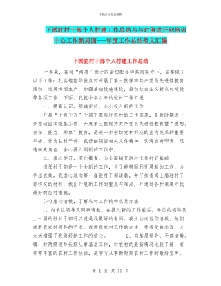 下派驻村干部个人村建工作总结与与时俱进开创培训中心工作新局面