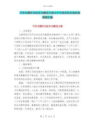 不作为慢作为乱作为整改方案与不可预见性灾难应急预案汇编