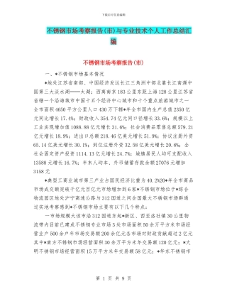 不锈钢市场考察报告与专业技术个人工作总结汇编