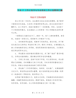专业IT工作计划书与专业培训工作计划推荐汇编