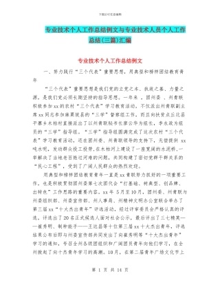 专业技术个人工作总结例文与专业技术人员个人工作总结汇编