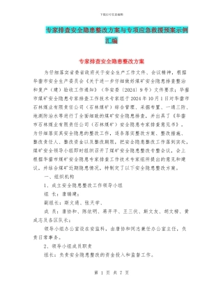 专家排查安全隐患整改方案与专项应急救援预案示例汇编