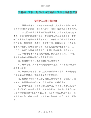 专科护士工作计划2024与专科护士工作计划报告汇编