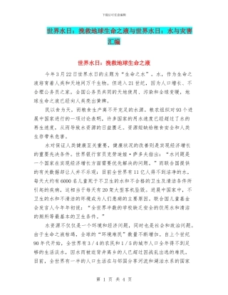 世界水日：拯救地球生命之液与世界水日：水与灾害汇编