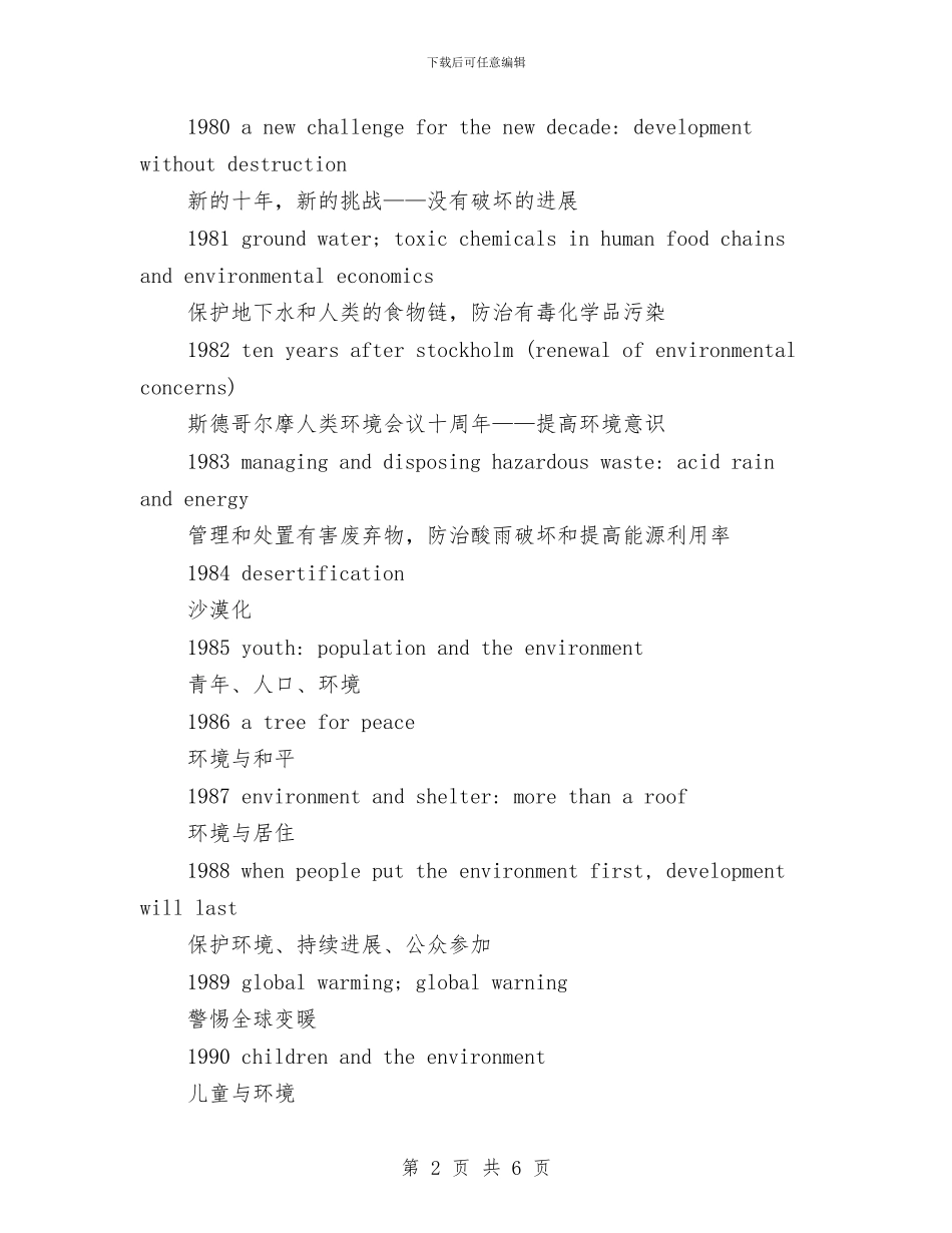 世界环境保护日主题及活动方案与世界环境日保护环境征文演讲稿汇编_第2页