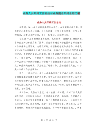 业务人员年终工作总结与业务副总年终总结汇编