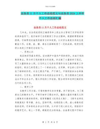 业务员11月个人工作总结范文与业务员2024上半年个人工作总结汇编
