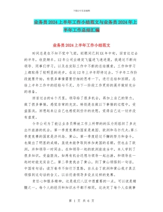 业务员2024上半年工作小结范文与业务员2024年上半年工作总结汇编