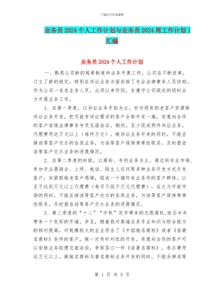 业务员2024个人工作计划与业务员2024周工作计划1汇编
