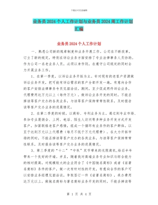 业务员2024个人工作计划与业务员2024周工作计划汇编
