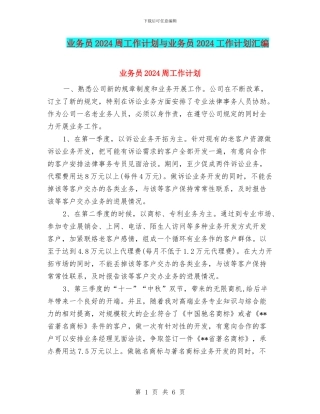 业务员2024周工作计划与业务员2024工作计划汇编